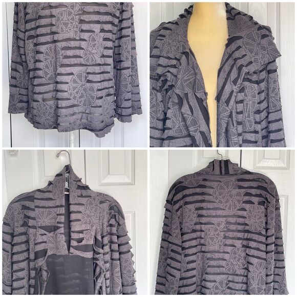 Women Sweater Draped Cardigan Large Gray Long Sleeve - Picture 11 of 16